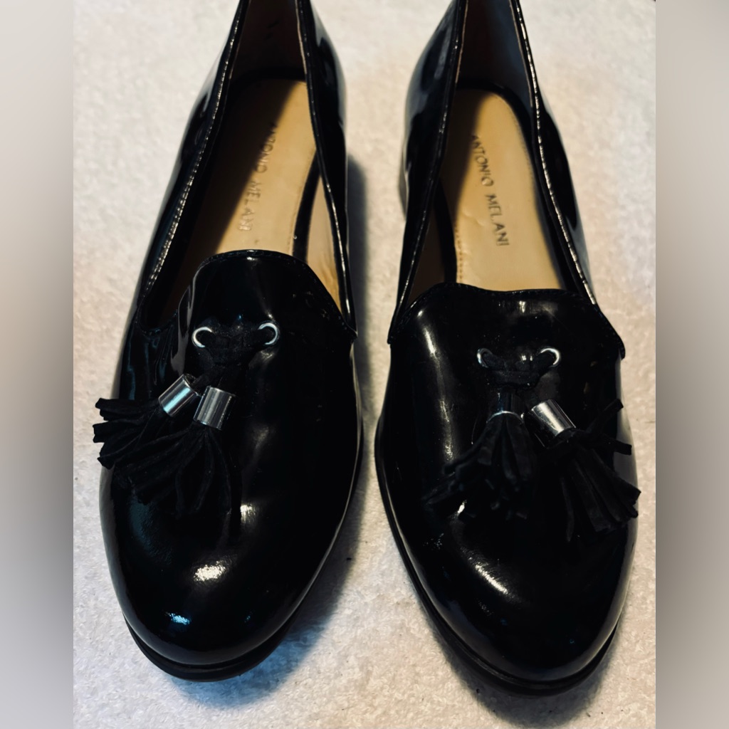 Brand New Black Patent Leather Loafers By Antonio Melani Size 75 M Box 73 Brand New Black Patent Leather Loafers By Antonio Melani Size 75 M Box 73